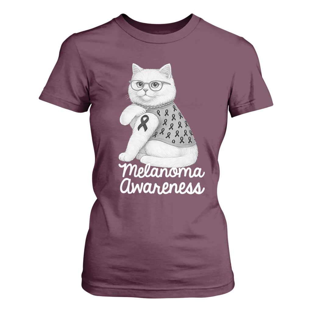 British Shorthair Skin Cancer Support T Shirt For Women Melanoma Fighter Cat Gift