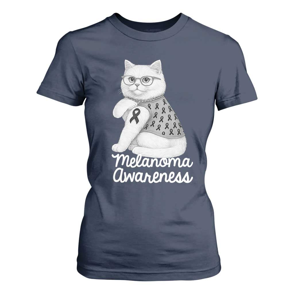 British Shorthair Skin Cancer Support T Shirt For Women Melanoma Fighter Cat Gift