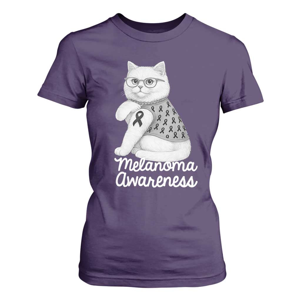 British Shorthair Skin Cancer Support T Shirt For Women Melanoma Fighter Cat Gift