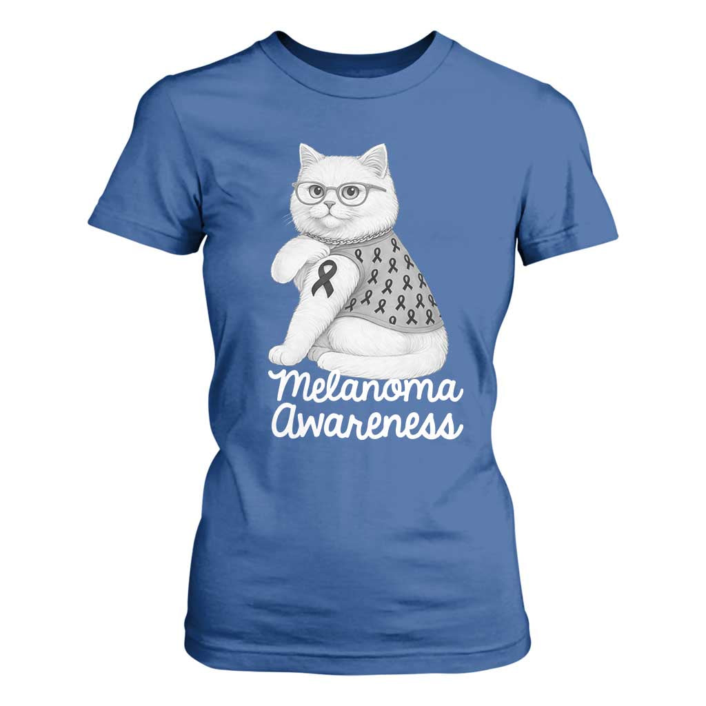 British Shorthair Skin Cancer Support T Shirt For Women Melanoma Fighter Cat Gift