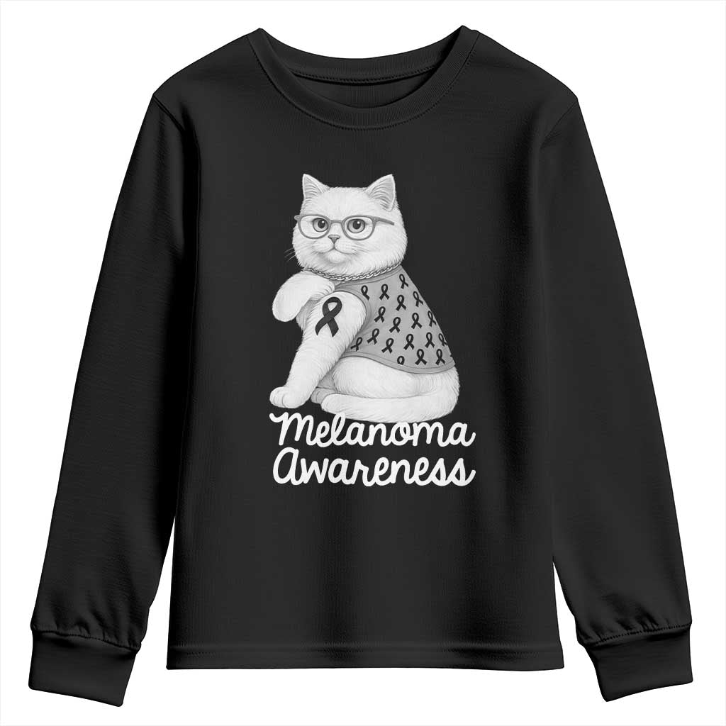 British Shorthair Skin Cancer Support Youth Sweatshirt Melanoma Fighter Cat Gift