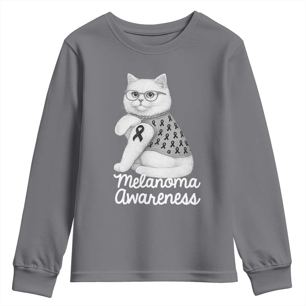 British Shorthair Skin Cancer Support Youth Sweatshirt Melanoma Fighter Cat Gift