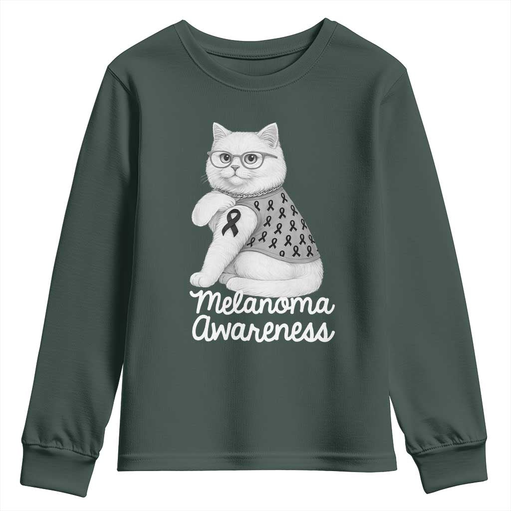British Shorthair Skin Cancer Support Youth Sweatshirt Melanoma Fighter Cat Gift