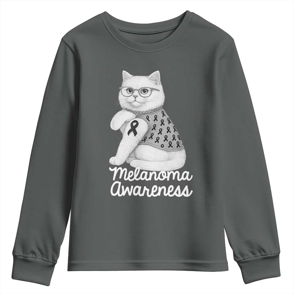 British Shorthair Skin Cancer Support Youth Sweatshirt Melanoma Fighter Cat Gift