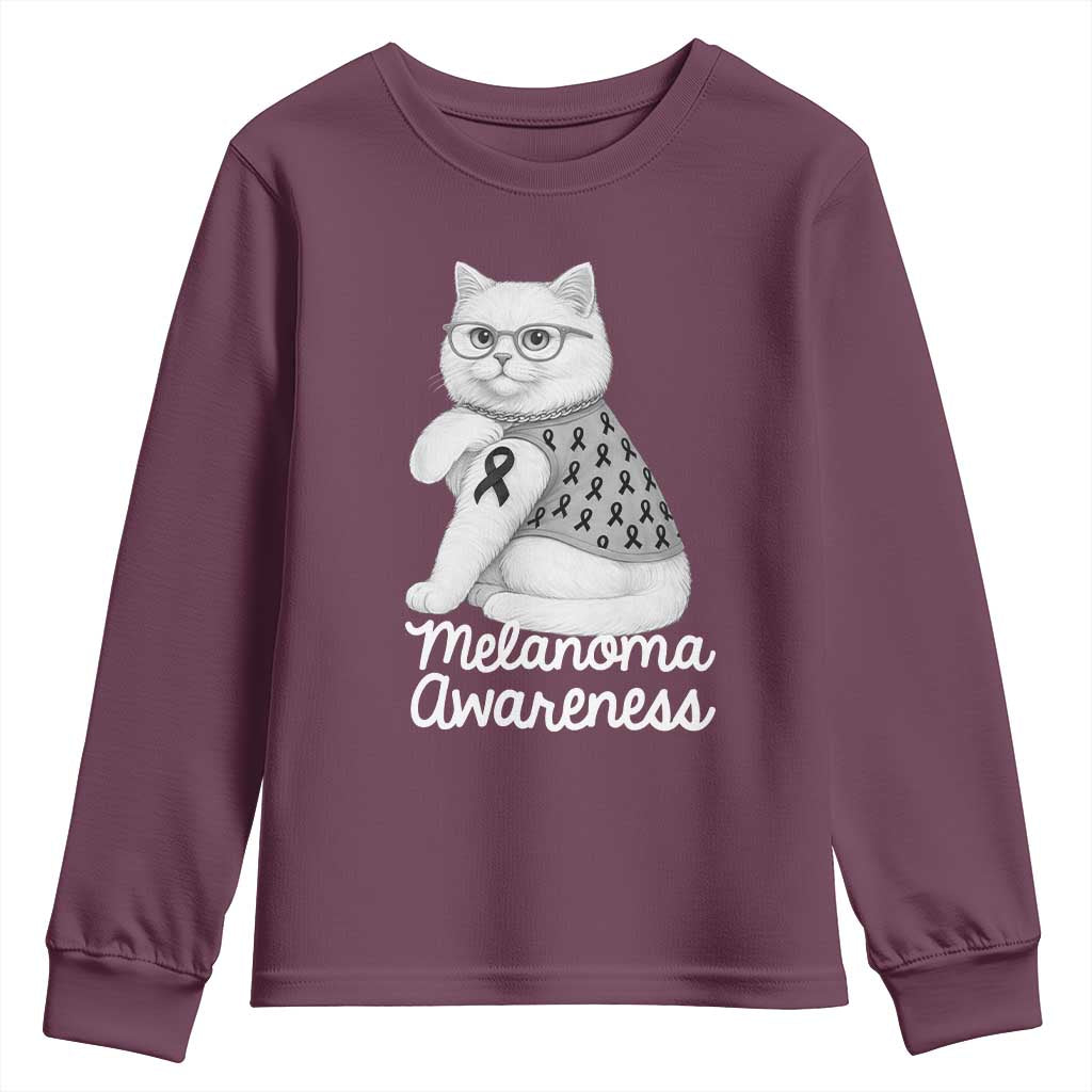 British Shorthair Skin Cancer Support Youth Sweatshirt Melanoma Fighter Cat Gift