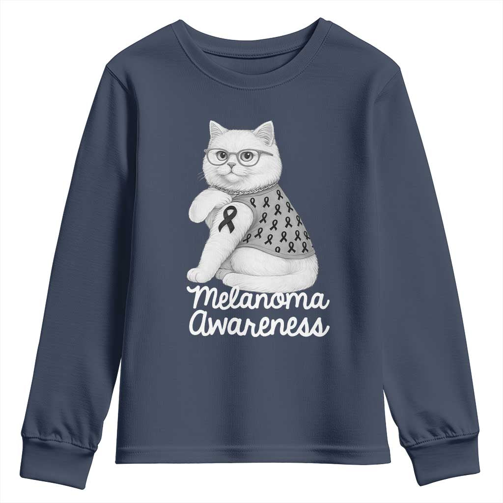 British Shorthair Skin Cancer Support Youth Sweatshirt Melanoma Fighter Cat Gift