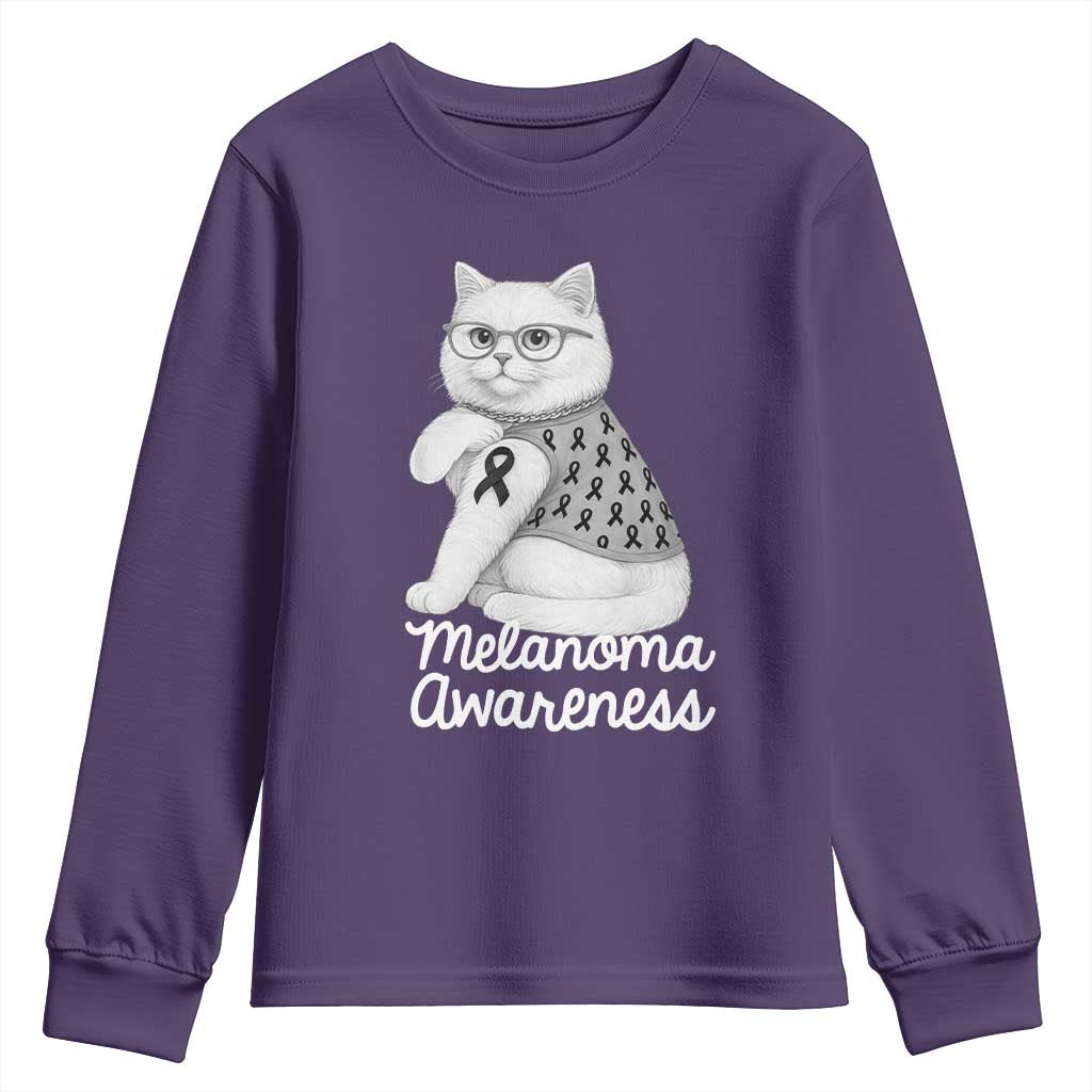 British Shorthair Skin Cancer Support Youth Sweatshirt Melanoma Fighter Cat Gift