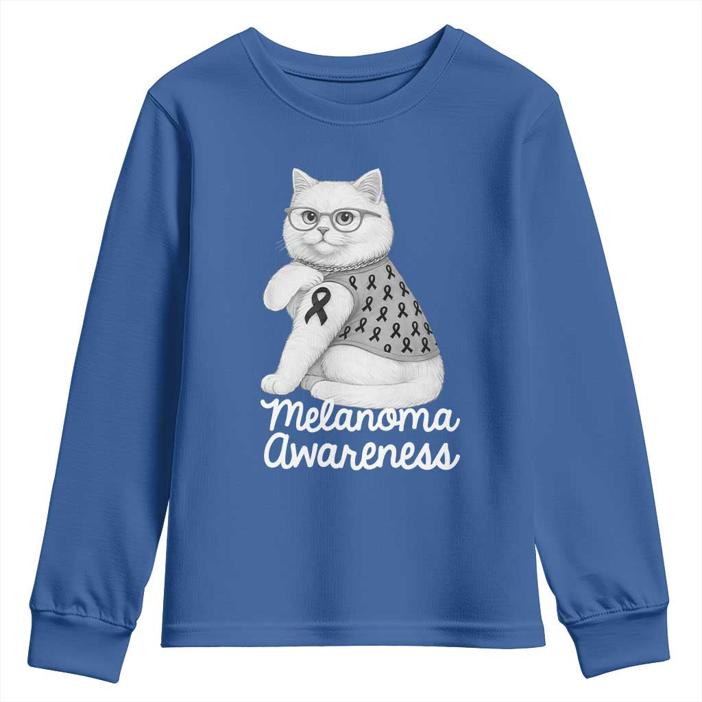 British Shorthair Skin Cancer Support Youth Sweatshirt Melanoma Fighter Cat Gift