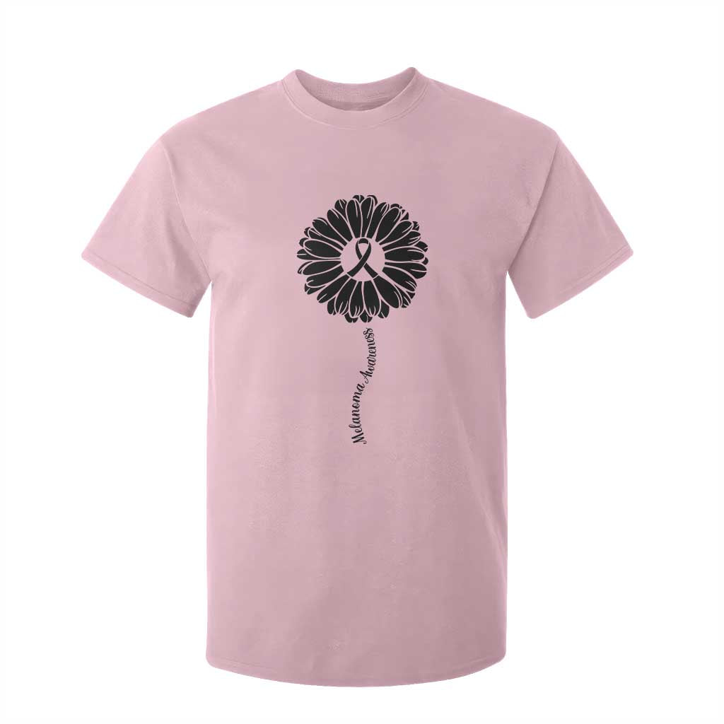 Melanoma Support Black Ribbon Flower T Shirt For Kid Skin Cancer Fighter Gift