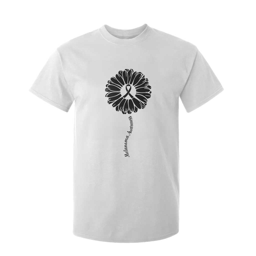 Melanoma Support Black Ribbon Flower T Shirt For Kid Skin Cancer Fighter Gift