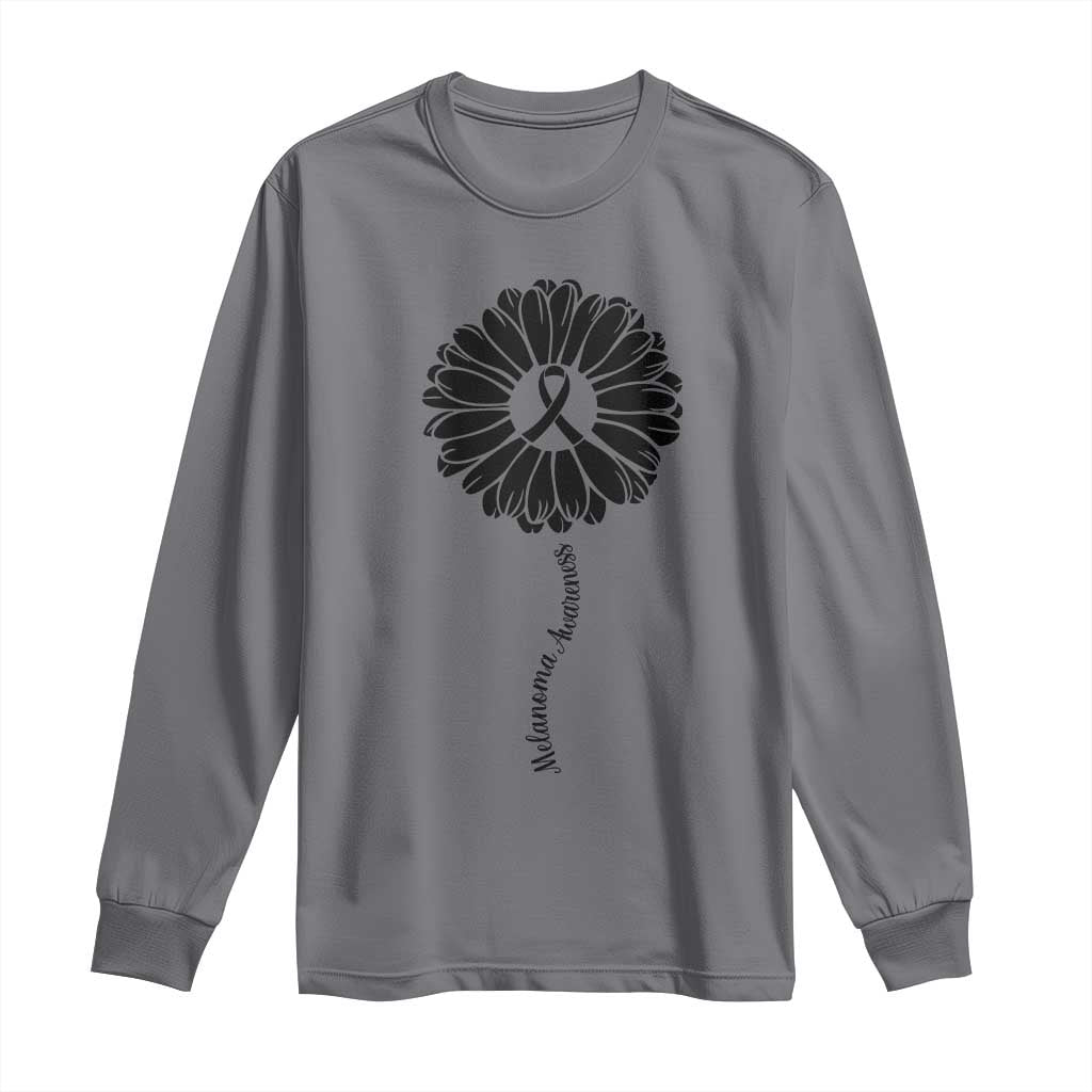 Melanoma Support Black Ribbon Flower Long Sleeve Shirt Skin Cancer Fighter Gift