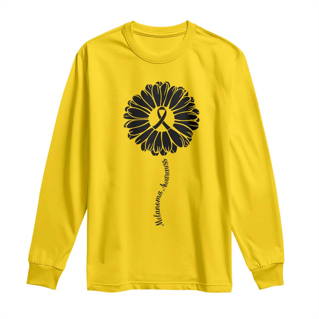 Melanoma Support Black Ribbon Flower Long Sleeve Shirt Skin Cancer Fighter Gift
