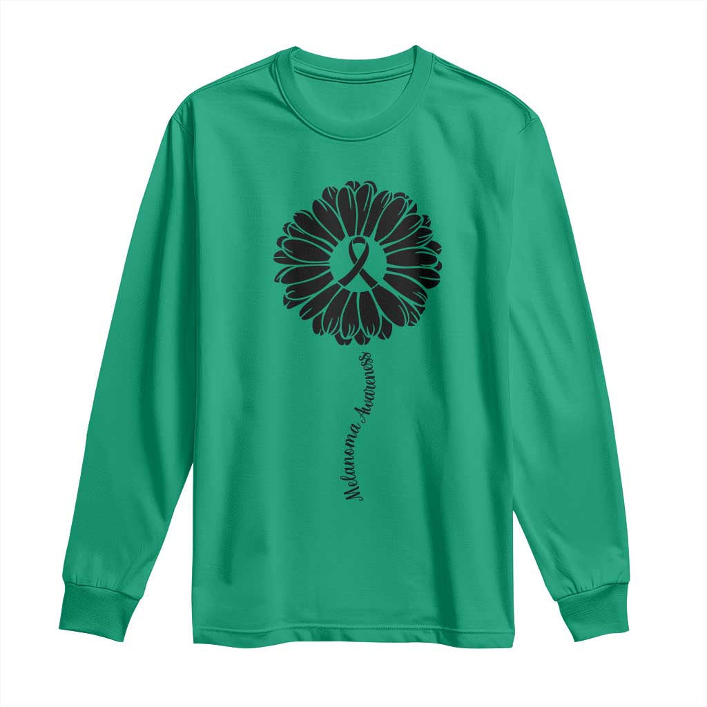 Melanoma Support Black Ribbon Flower Long Sleeve Shirt Skin Cancer Fighter Gift