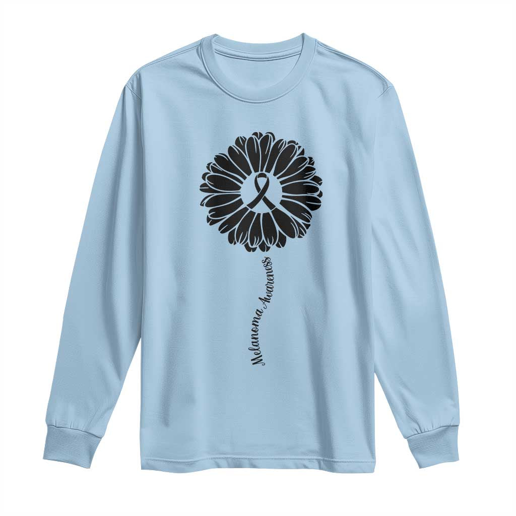 Melanoma Support Black Ribbon Flower Long Sleeve Shirt Skin Cancer Fighter Gift