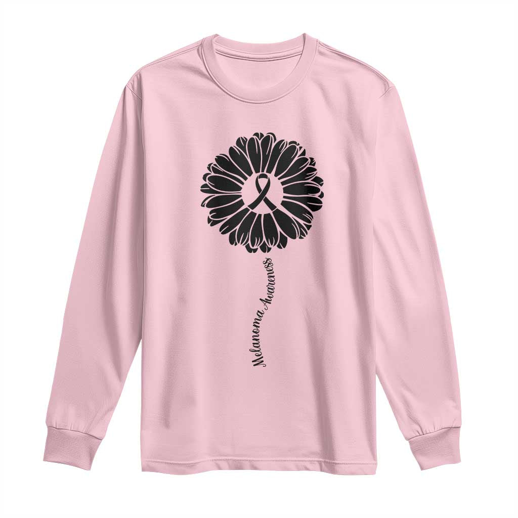 Melanoma Support Black Ribbon Flower Long Sleeve Shirt Skin Cancer Fighter Gift
