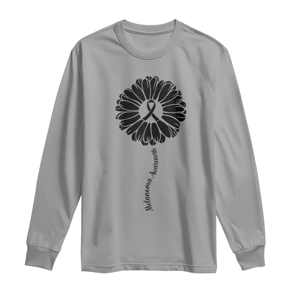 Melanoma Support Black Ribbon Flower Long Sleeve Shirt Skin Cancer Fighter Gift