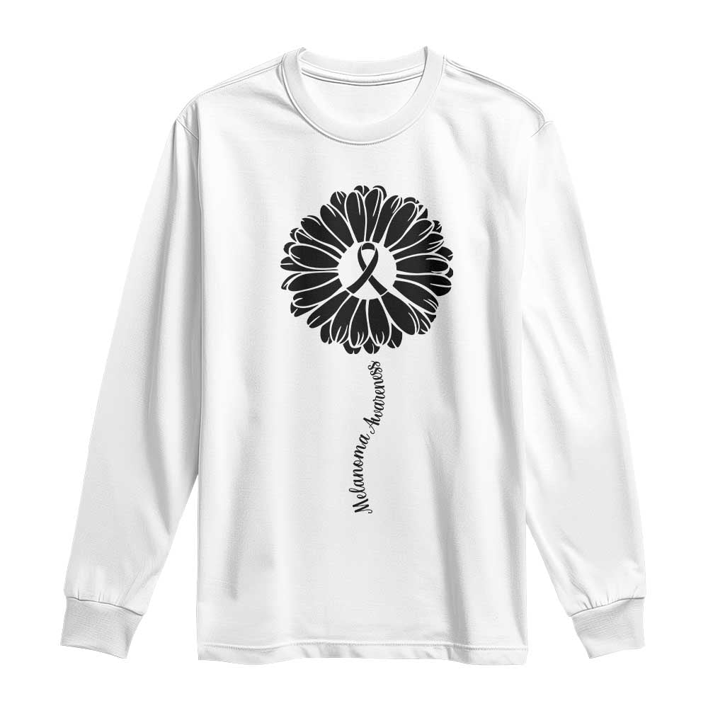 Melanoma Support Black Ribbon Flower Long Sleeve Shirt Skin Cancer Fighter Gift