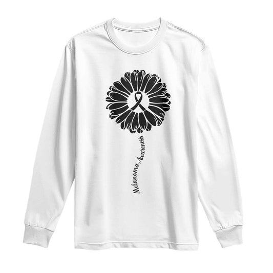 Melanoma Support Black Ribbon Flower Long Sleeve Shirt Skin Cancer Fighter Gift