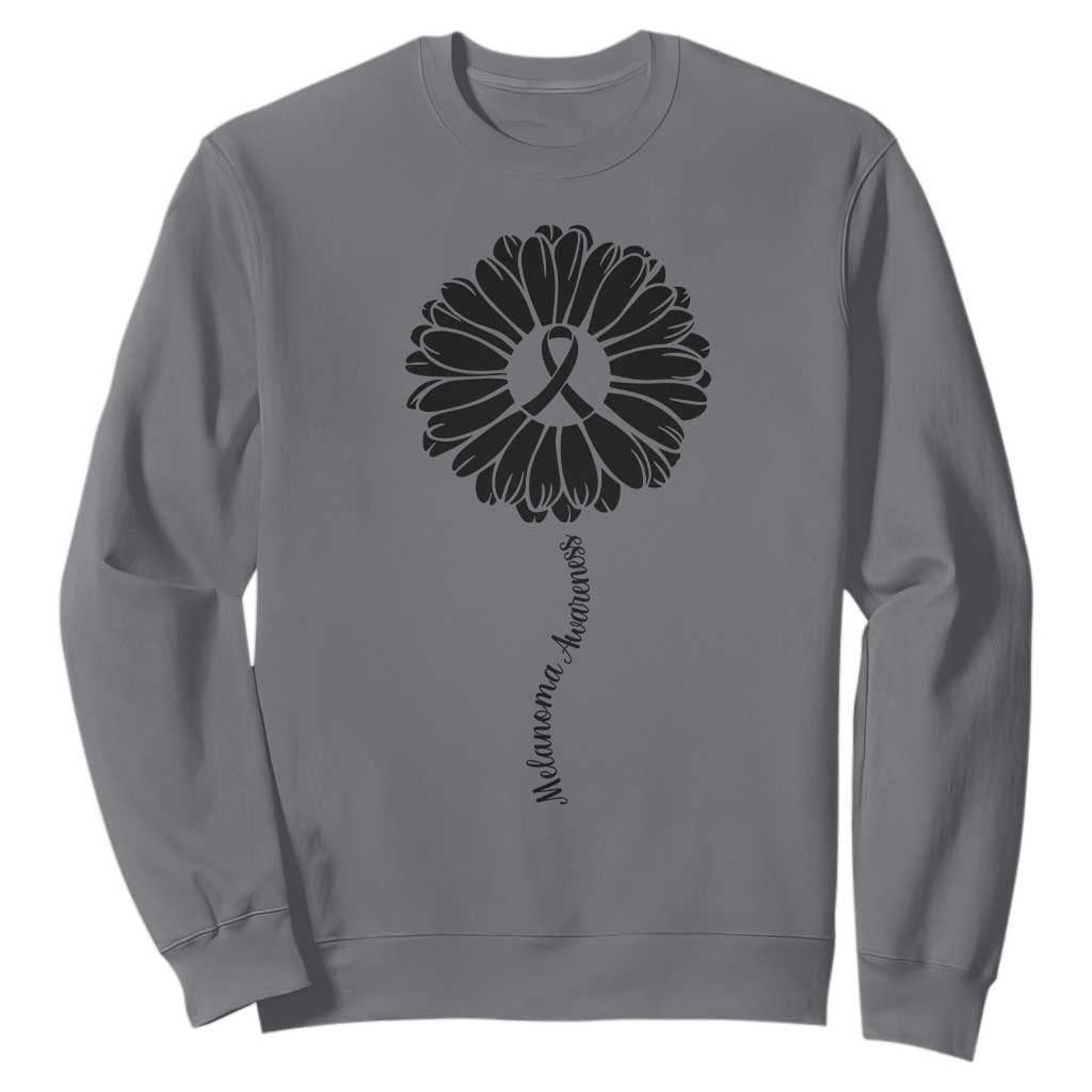 Melanoma Support Black Ribbon Flower Sweatshirt Skin Cancer Fighter Gift