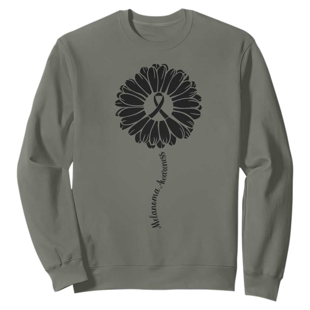 Melanoma Support Black Ribbon Flower Sweatshirt Skin Cancer Fighter Gift