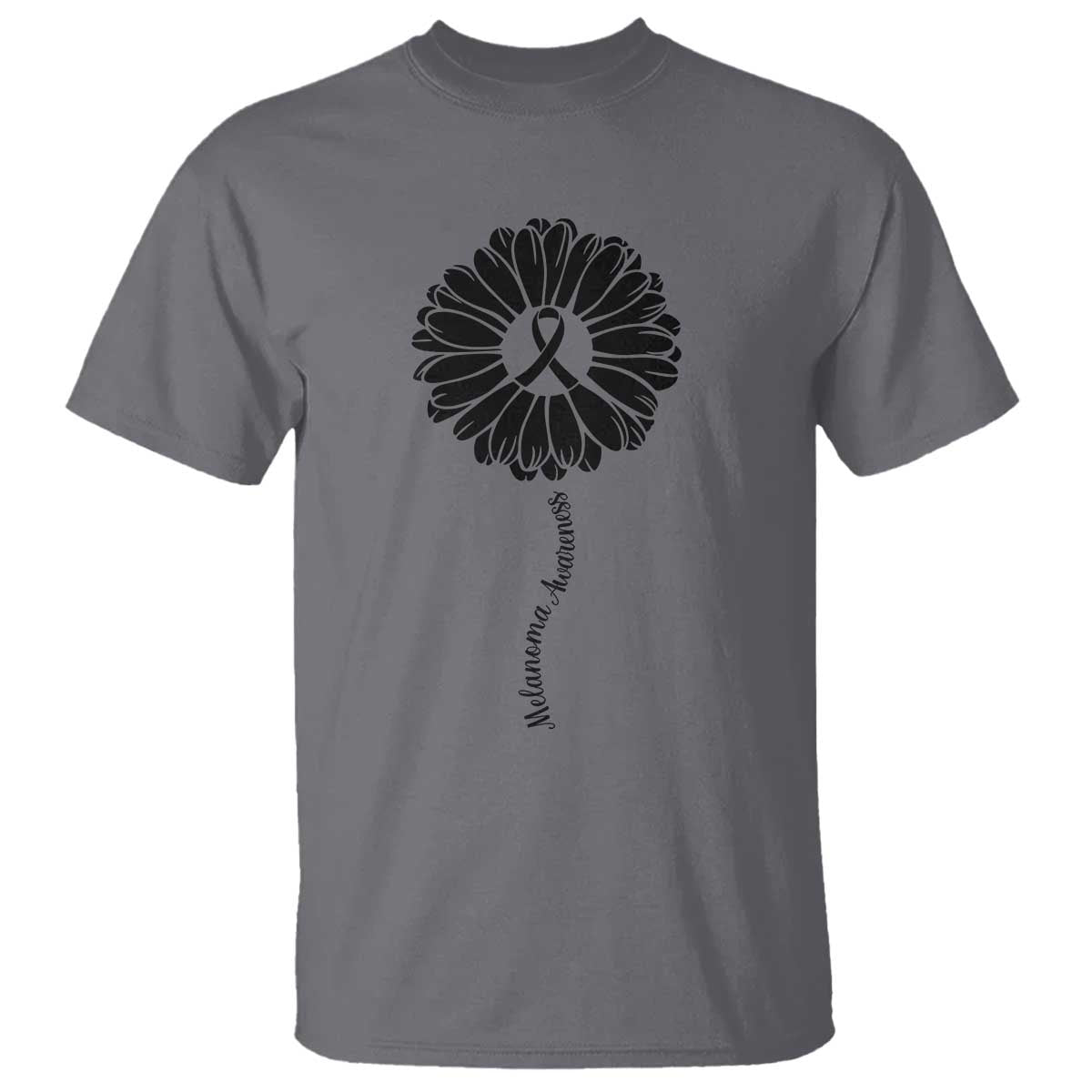 Melanoma Support Black Ribbon Flower T Shirt Skin Cancer Fighter Gift