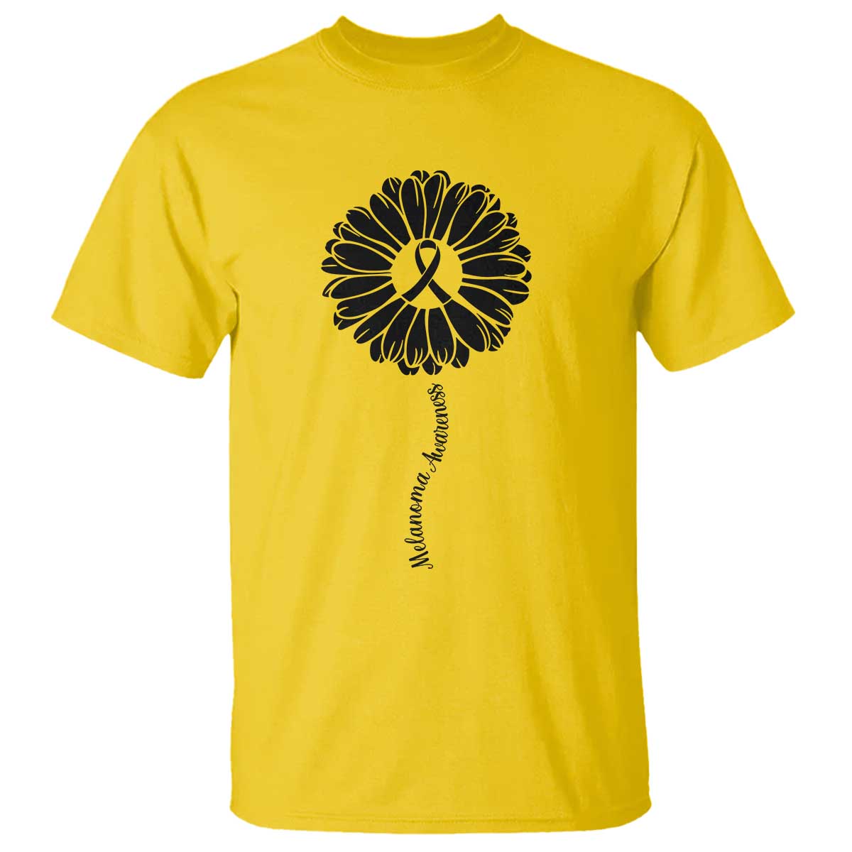 Melanoma Support Black Ribbon Flower T Shirt Skin Cancer Fighter Gift