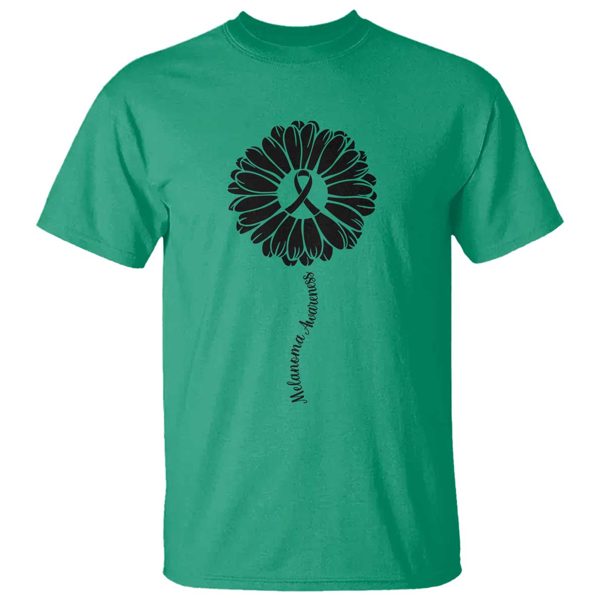 Melanoma Support Black Ribbon Flower T Shirt Skin Cancer Fighter Gift