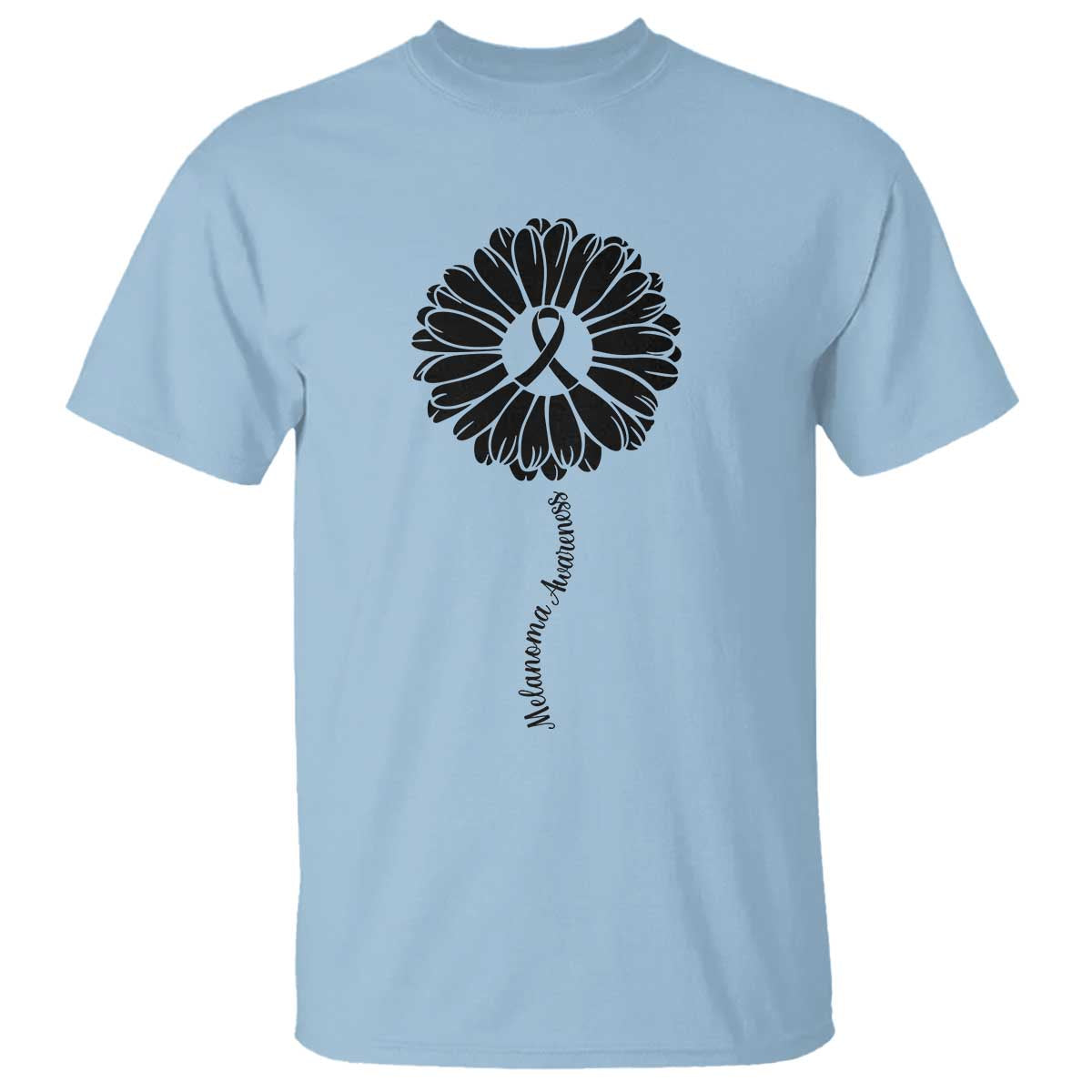 Melanoma Support Black Ribbon Flower T Shirt Skin Cancer Fighter Gift
