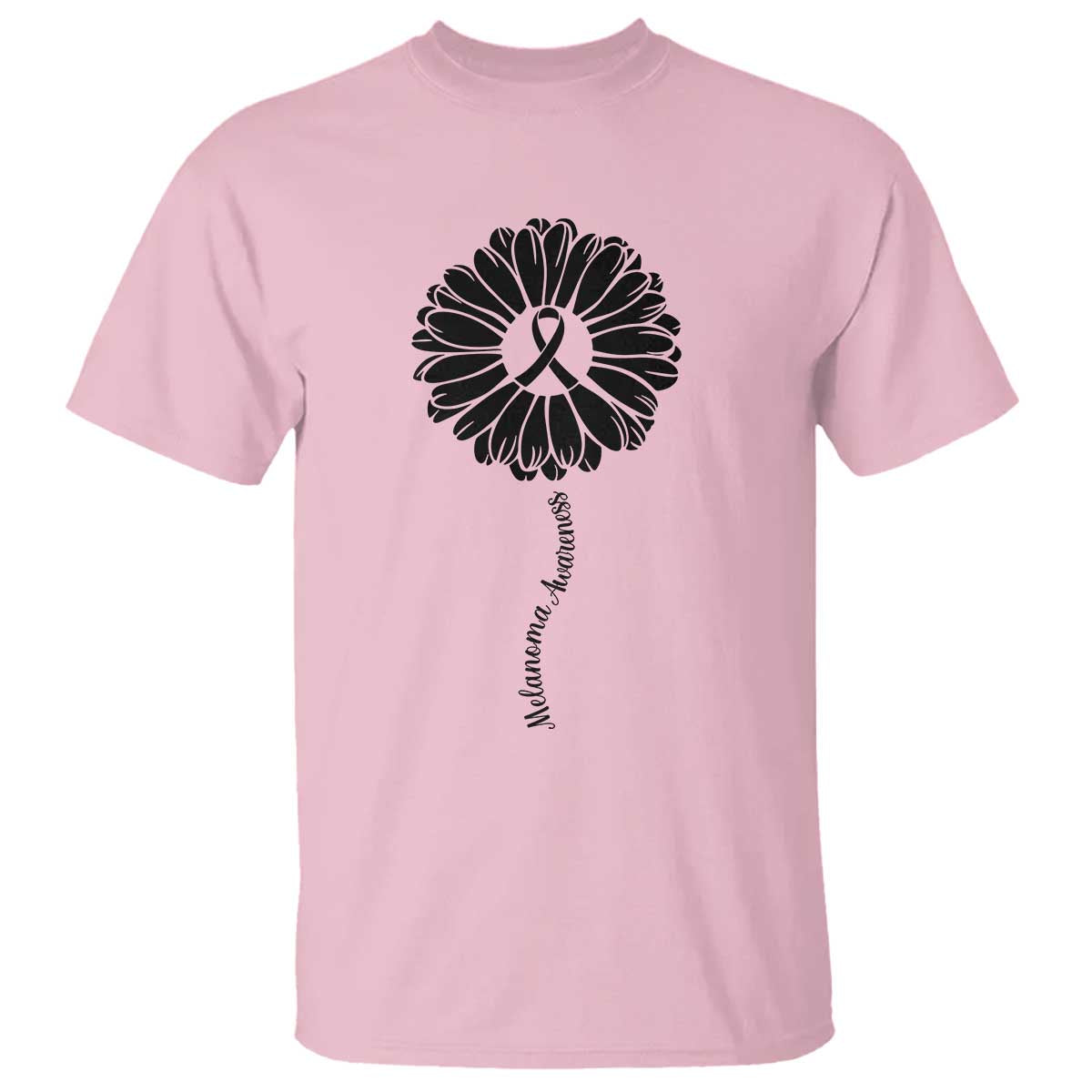 Melanoma Support Black Ribbon Flower T Shirt Skin Cancer Fighter Gift