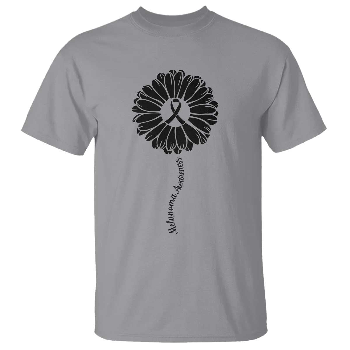 Melanoma Support Black Ribbon Flower T Shirt Skin Cancer Fighter Gift