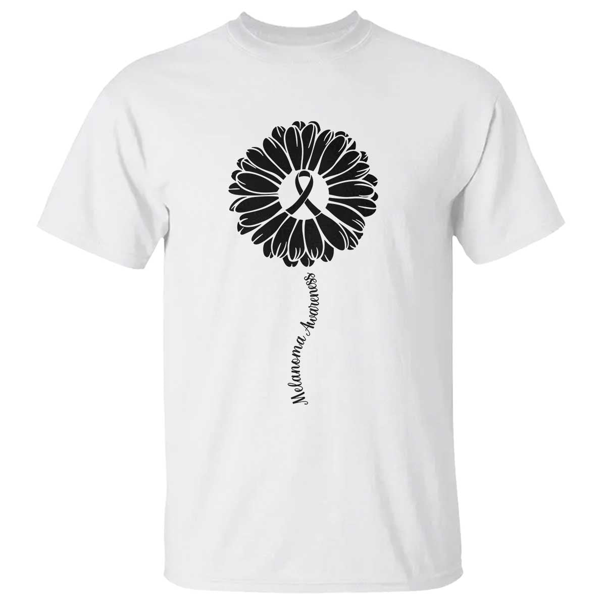 Melanoma Support Black Ribbon Flower T Shirt Skin Cancer Fighter Gift