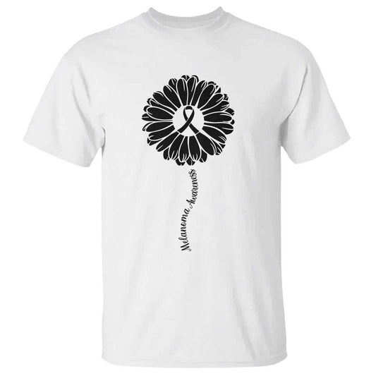 Melanoma Support Black Ribbon Flower T Shirt Skin Cancer Fighter Gift