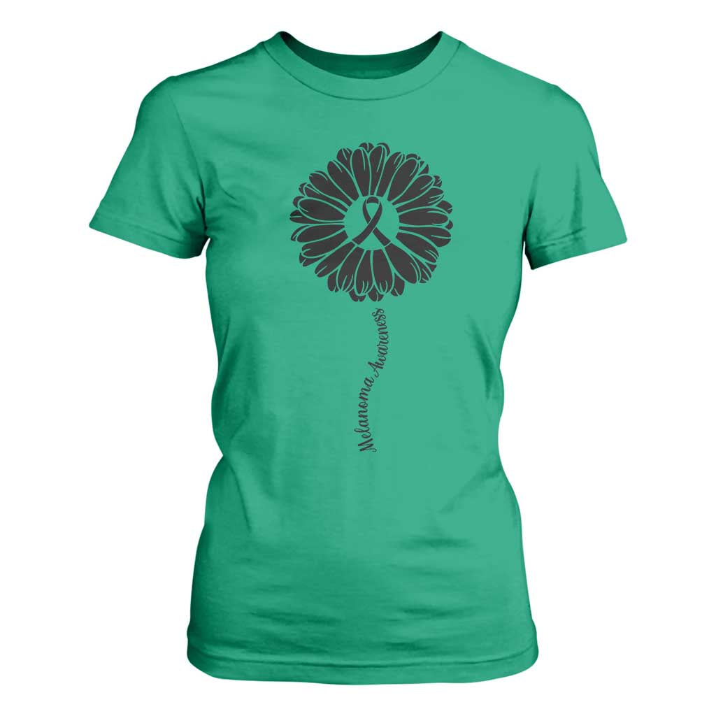 Melanoma Support Black Ribbon Flower T Shirt For Women Skin Cancer Fighter Gift