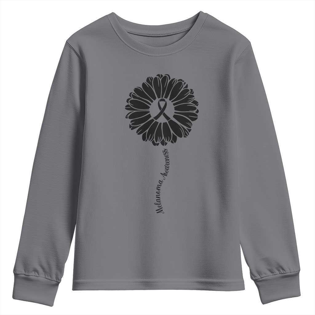 Melanoma Support Black Ribbon Flower Youth Sweatshirt Skin Cancer Fighter Gift