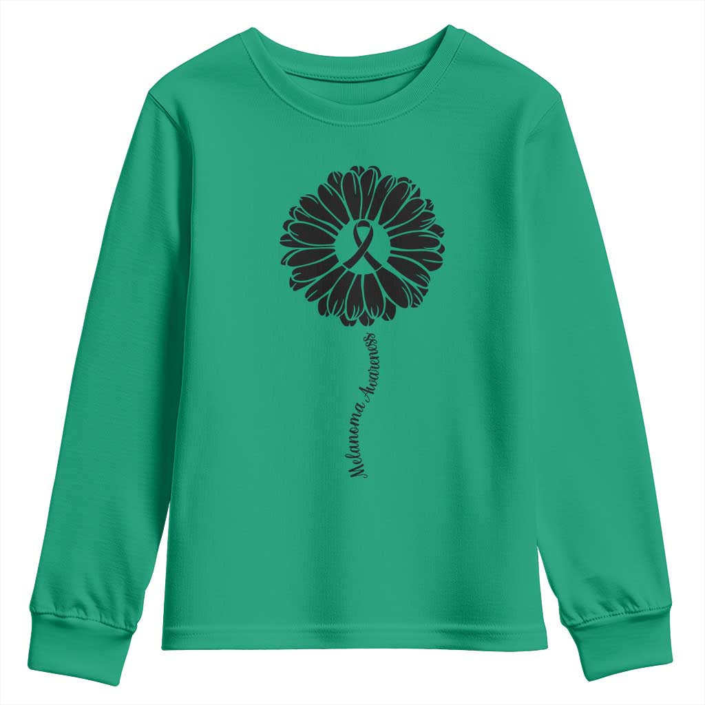 Melanoma Support Black Ribbon Flower Youth Sweatshirt Skin Cancer Fighter Gift
