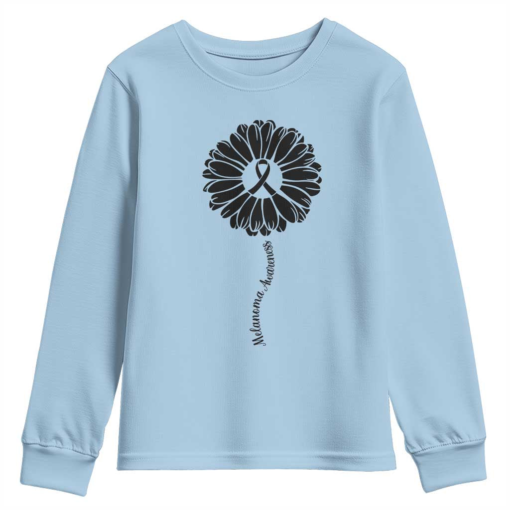 Melanoma Support Black Ribbon Flower Youth Sweatshirt Skin Cancer Fighter Gift