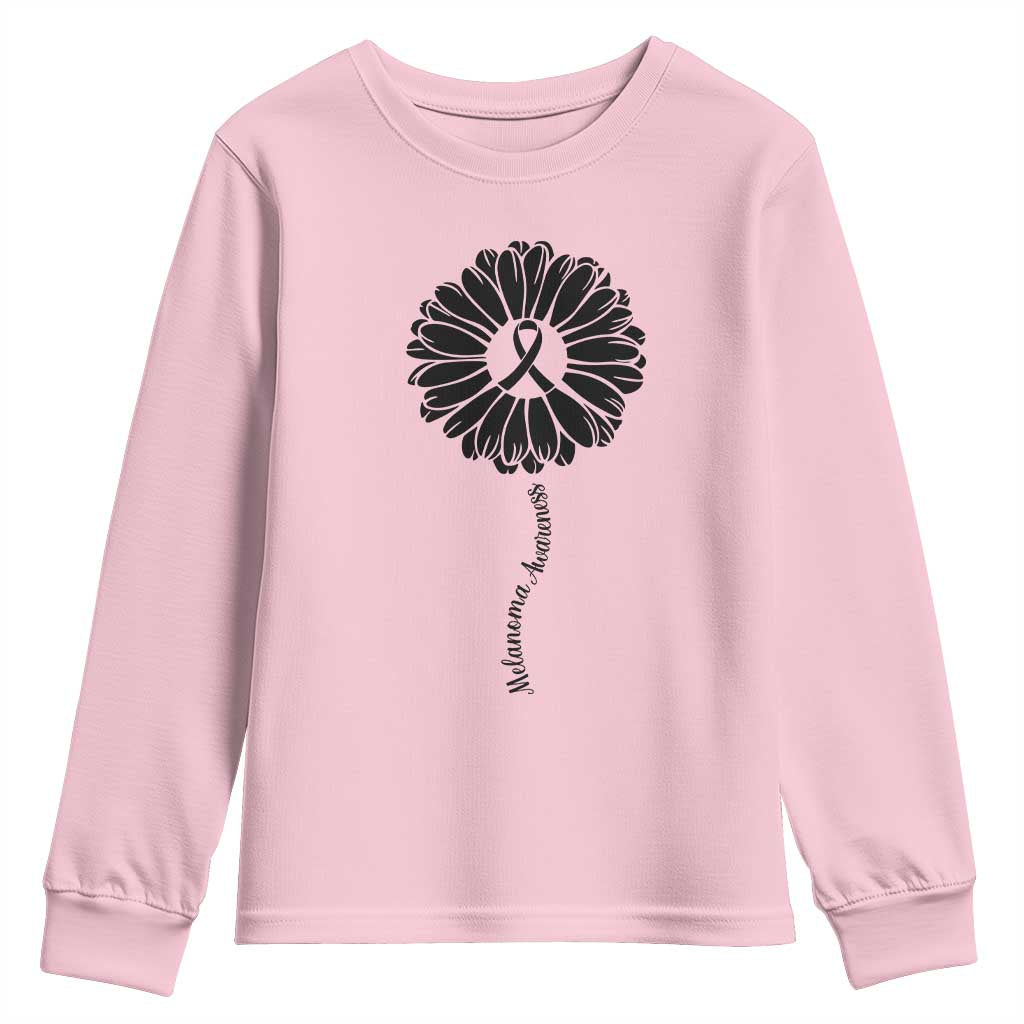 Melanoma Support Black Ribbon Flower Youth Sweatshirt Skin Cancer Fighter Gift