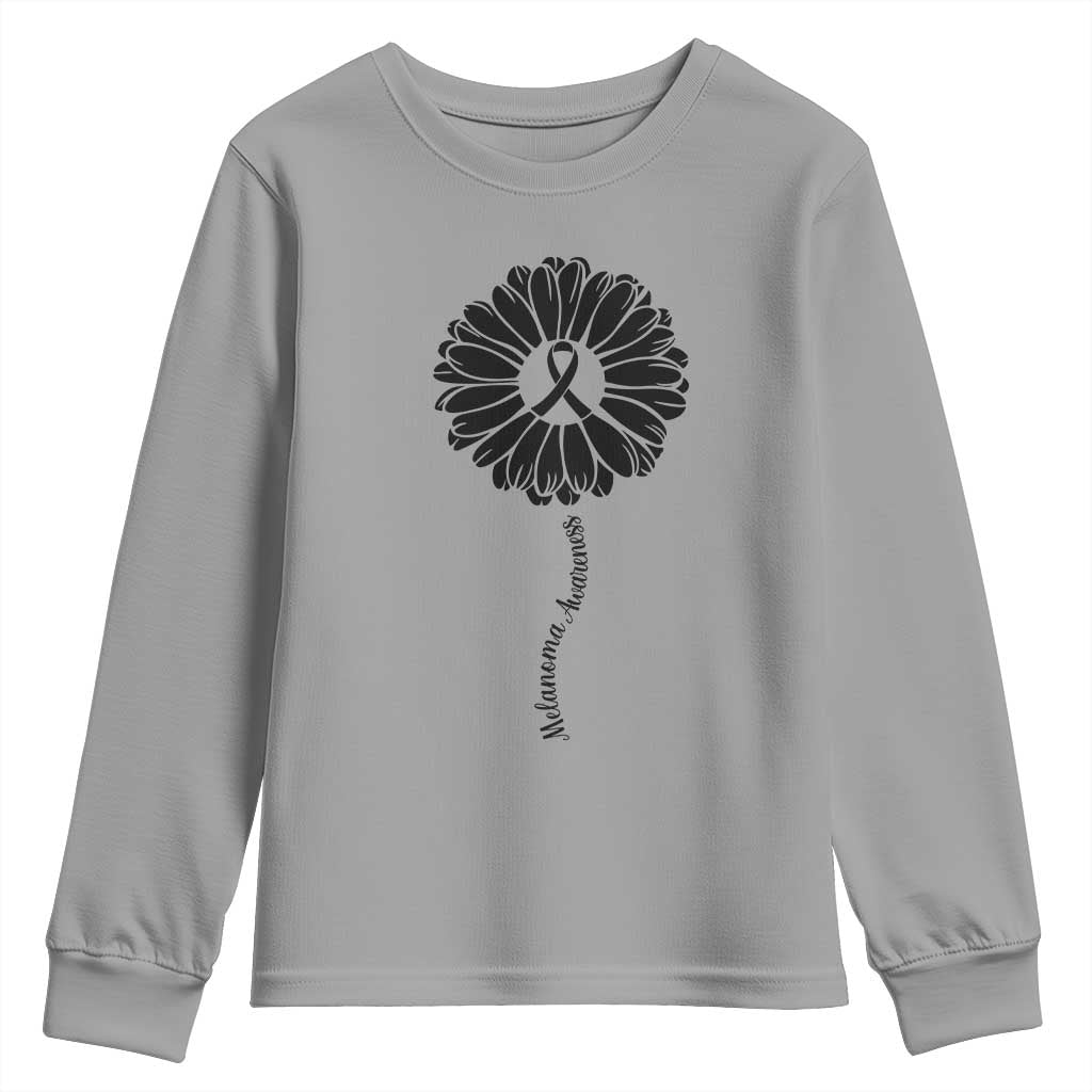 Melanoma Support Black Ribbon Flower Youth Sweatshirt Skin Cancer Fighter Gift