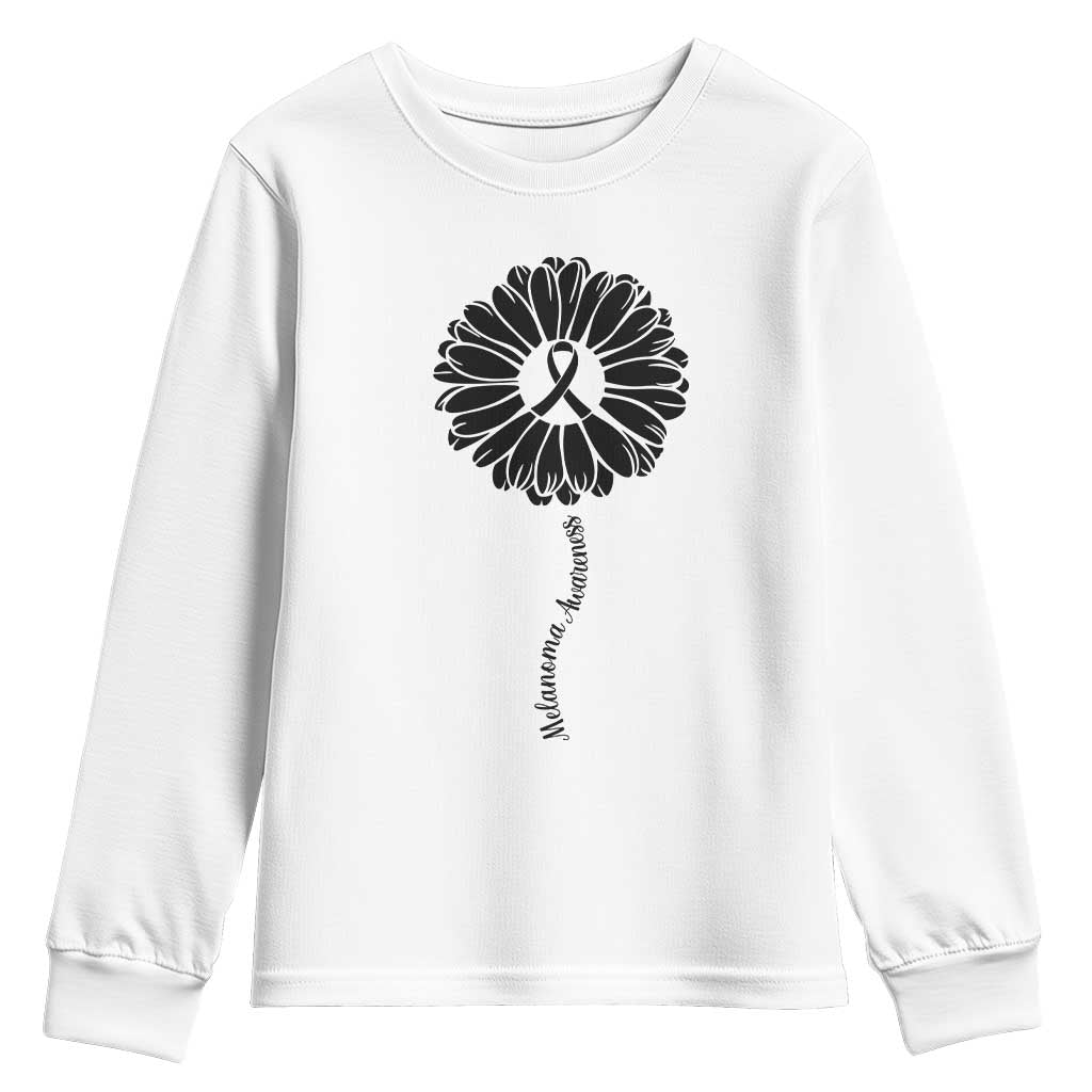 Melanoma Support Black Ribbon Flower Youth Sweatshirt Skin Cancer Fighter Gift