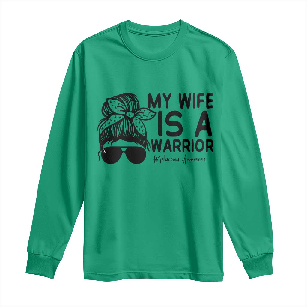 My Wife Is A Warrior Long Sleeve Shirt Melanoma Support Husband Gift