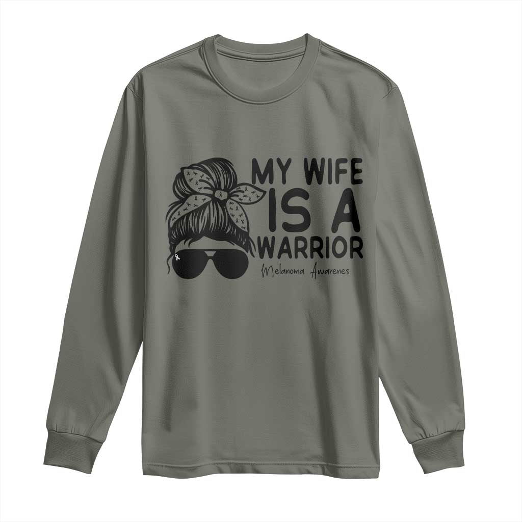 My Wife Is A Warrior Long Sleeve Shirt Melanoma Support Husband Gift