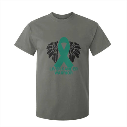 Liver Cancer Angel Warrior Wings T Shirt For Kid Green Ribbon Support Gift