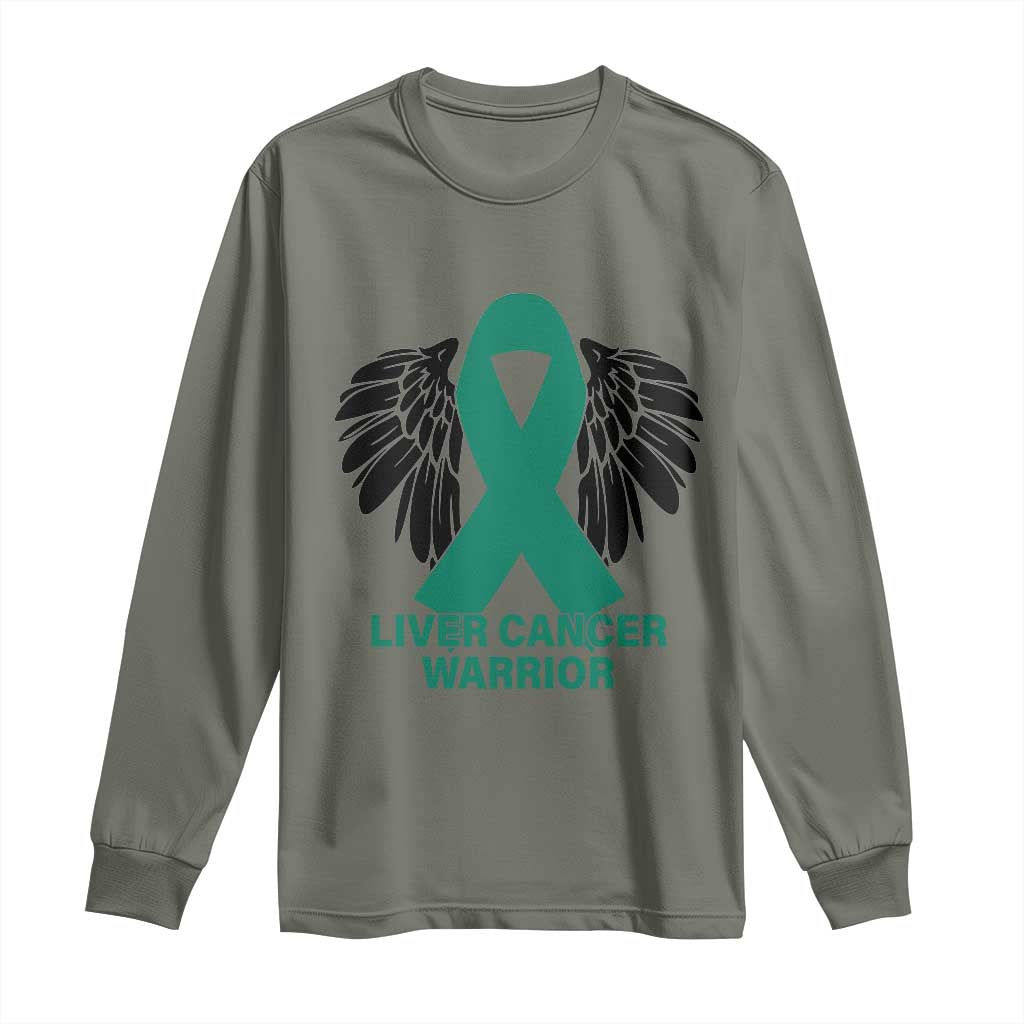 Liver Cancer Angel Warrior Wings Long Sleeve Shirt Green Ribbon Support Gift