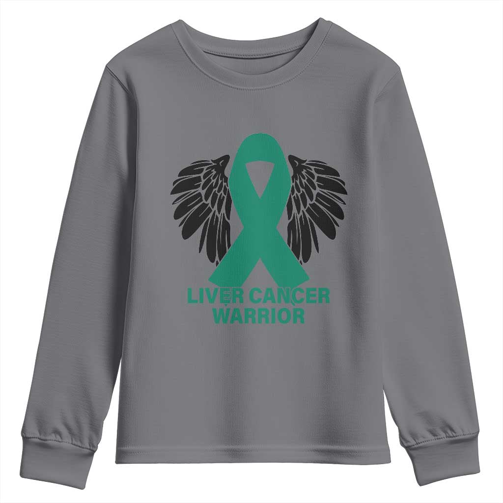 Liver Cancer Angel Warrior Wings Youth Sweatshirt Green Ribbon Support Gift