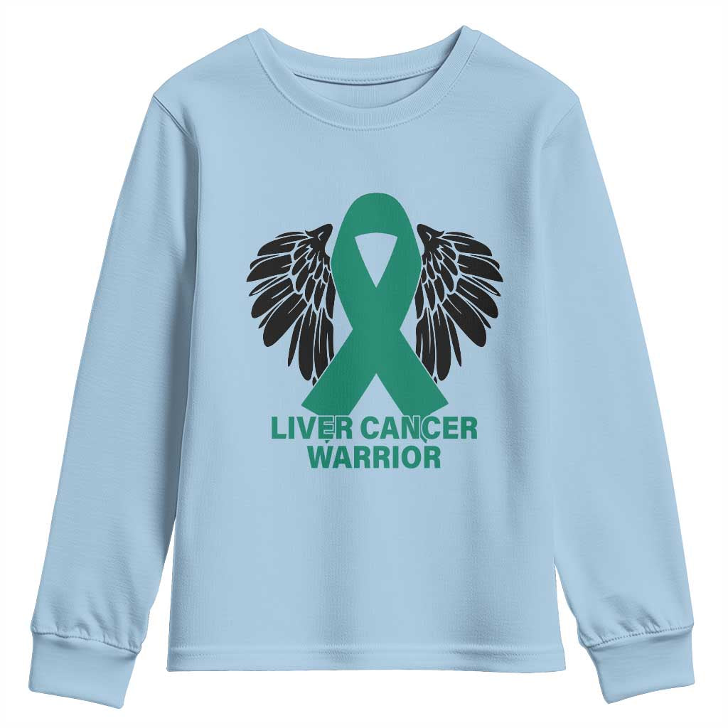 Liver Cancer Angel Warrior Wings Youth Sweatshirt Green Ribbon Support Gift