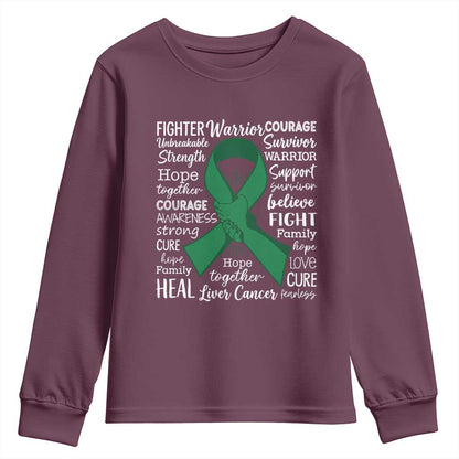 Liver Cancer Support Gift Youth Sweatshirt Fearless Unbreakable Warrior Hope