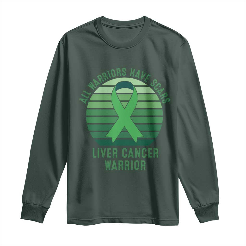 All Warriors Have Scars Liver Cancer Long Sleeve Shirt Green Ribbon Survivor Fighter Gift