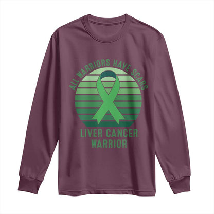 All Warriors Have Scars Liver Cancer Long Sleeve Shirt Green Ribbon Survivor Fighter Gift