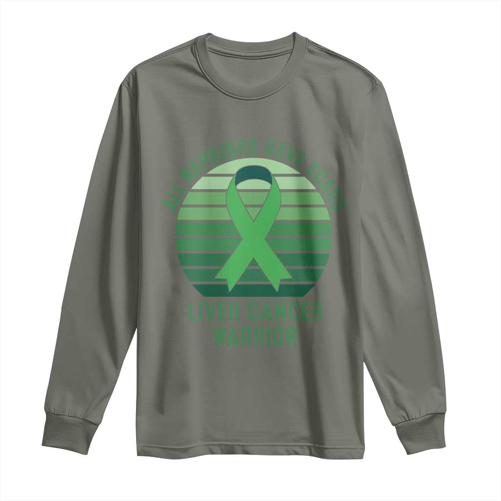 All Warriors Have Scars Liver Cancer Long Sleeve Shirt Green Ribbon Survivor Fighter Gift