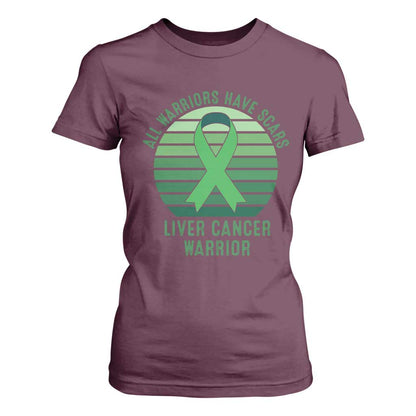 All Warriors Have Scars Liver Cancer T Shirt For Women Green Ribbon Survivor Fighter Gift